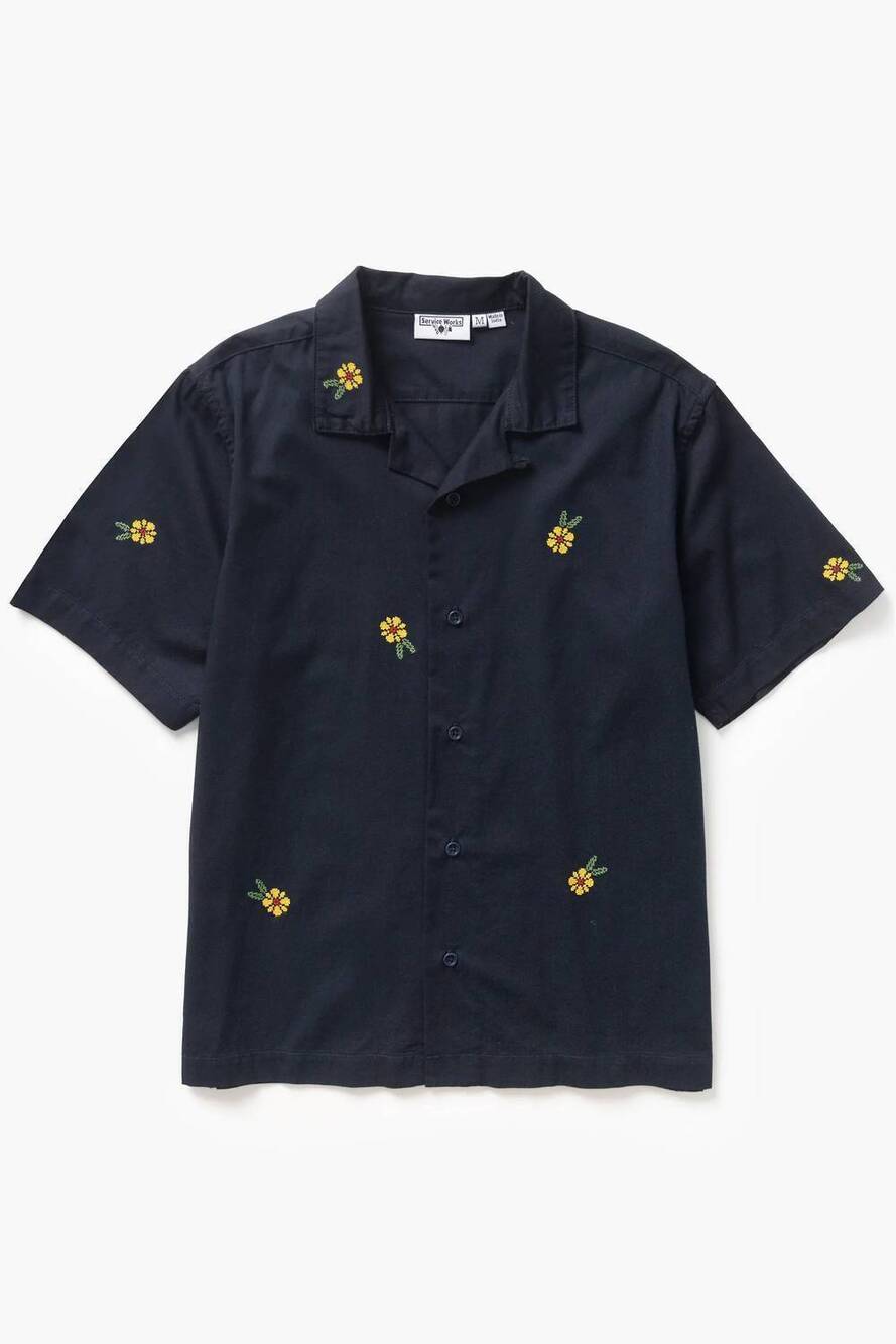 NEW SERVICE WORKS men's cross stitch shirt in dark night